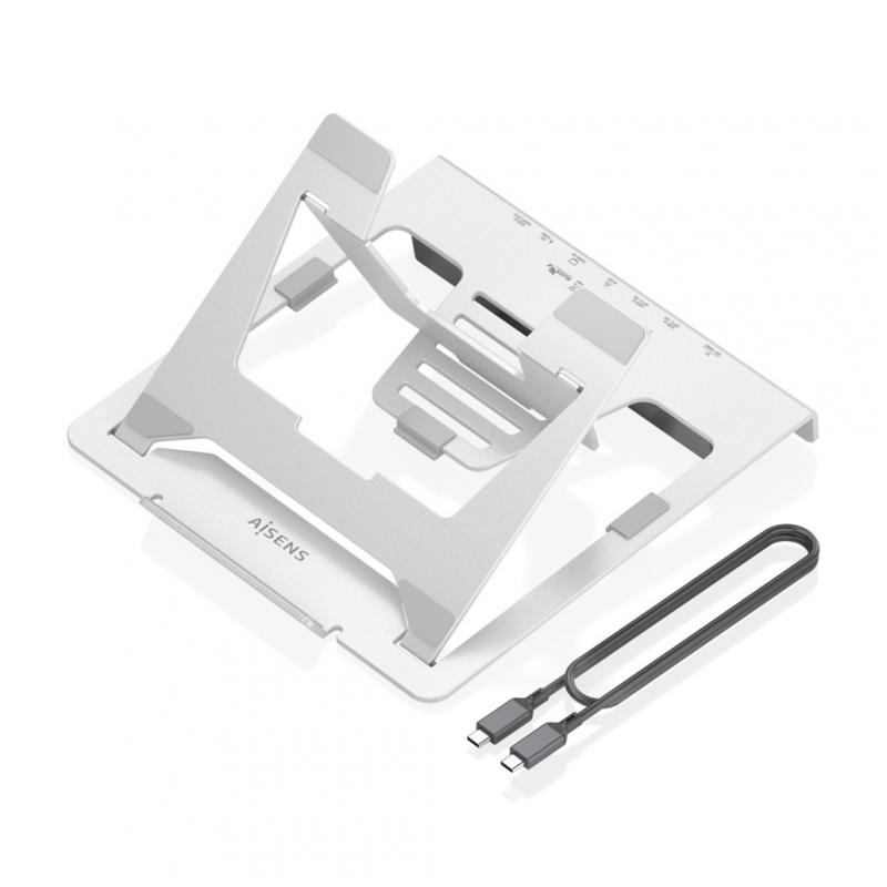 aisens-soporte-de-sobremesa-ajustable-para-portatil-tablet-con-usb-c-docking-7-en-1-gris