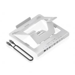 AISENS Soporte de Sobremesa Ajustable para Portatil / Tablet con USB-C Docking 7 en 1, Gris