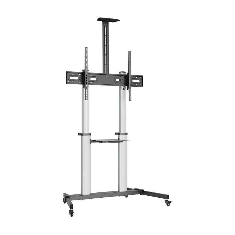 aisens-soporte-de-suelo-pro-con-ruedas-bandeja-para-dvd-y-soporte-de-camara-para-monitor-tv-100kg-de-60-100-negro-plata