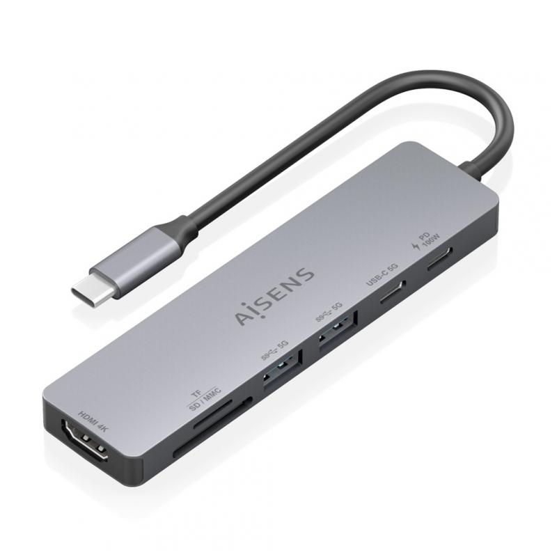 aisens-usb-c-dock-7-en-1-usb-c-a-1xhdmi-2xusb-a-1xusb-c-1xusb-c-pd-100w-1xsd-1xmicrosd-gris-15cm