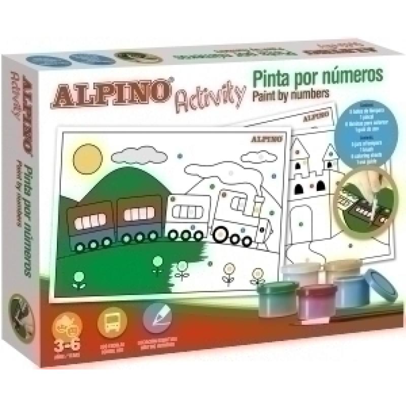 alpino-alpino-activity-pinta-por-numeros-kit-5-botes-tempera-6-laminas-colorear-guia-uso-pincel