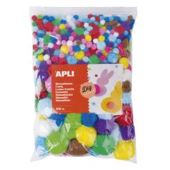 APLI Bolsa Pompones Colores Y Tamaños Surtidos 500 Uds