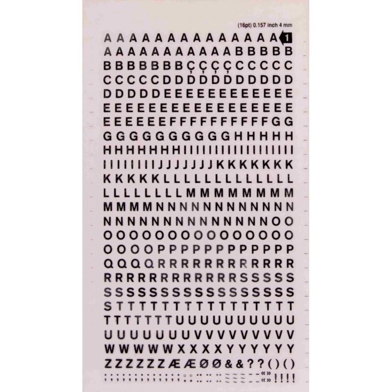 APLI Letras Transferibles Negras 4mm - 1Hoja