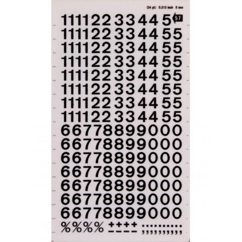 APLI Numeros Transferibles Negros 8mm-1Hoja