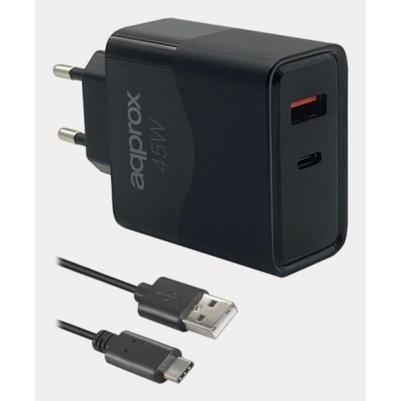 approx-appusbwall45w-cargador-de-dispositivo-movil-universal-negro-corriente-alterna-carga-rapida-interior