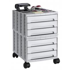 Archivador modular sostenible Archivodoc c/2 módulos de 3 cajones y ruedas. 100% reciclado. Medida ext 370x305x480 mm. Color gris, ruedas negro.