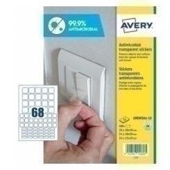 Avery-Dennison Etiquetas Adh.Avery A4 Polyester Antibacteriana Y Antimicrobiana Removible Caja 10H Cuadrados Surtido (3X3-2X2-2X1,5) 680 Uds.(Am00Sa4)