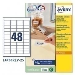 Avery-Dennison Etiquetas Adh.Impr.Avery A4 Blanca C.Romos Removible Caja 25H 45,7X21,2 Mm 1.200 Uds.(L4736Rev)