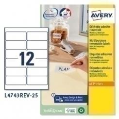 Avery-Dennison Etiquetas Adh.Impr.Avery A4 Blanca C.Romos Removible Caja 25H 99,1X42,3 Mm 300 Uds.(L4743Rev)