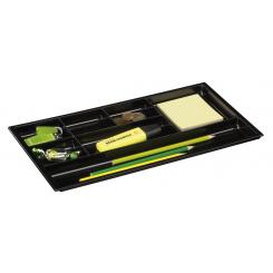 Bandeja organizadora para cajones con 7 compartimentos. Poliestireno 100% reciclable. Medidas ext 180x345x20 mm. Color negro.