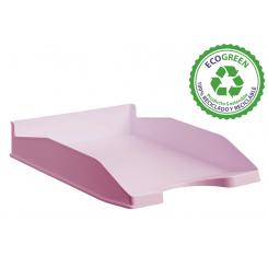 Bandeja Sostenible Ecogreen Archivo 2000. 100% reciclado. Apilable en 3 posiciones. Fondo liso. Formato DIN A4 y folio. Medida ext 345x255x60 mm. Color rosa pastel.