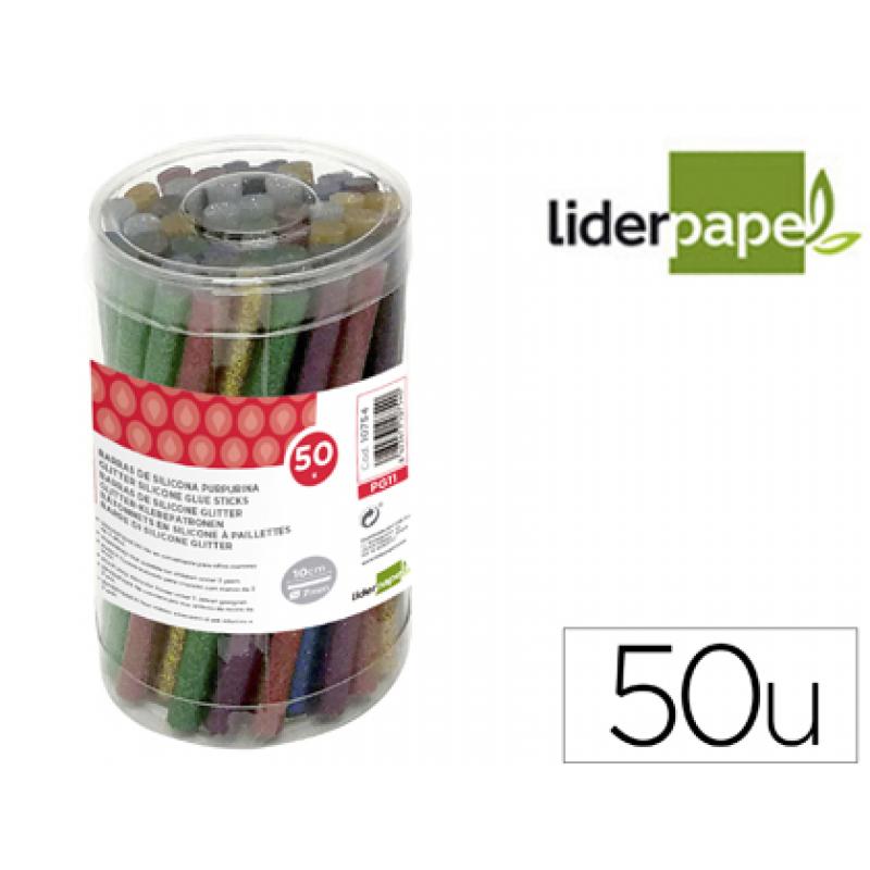 barra-termofusible-purpurina-liderpapel-7-mm-diametro-x-100-mm-de-alto-bote-50-unidades-colores-surtidos