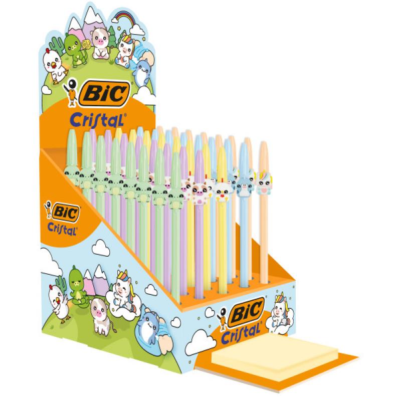 Bic Cristal Cuerpo Opaco en Colores Pastel con Figuras de Animales Punta Redonda de 1mm Trazo 0.4mm Tinta con Base de Aceite Color de la Tinta Azul