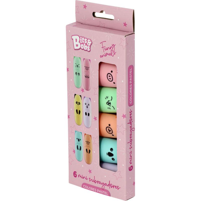 bitsbobs-caja-6-minisubrayadores-pastel-funny-animals