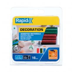 RAPID Blíster 16 barras cola Ovalada de purpurina  para pistola de baja temperatura, surtidos (rojo,verde,azul)