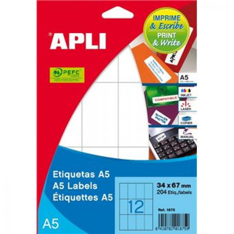 Blister Etiquetas APLI A5 Blancas105,0X148,0
