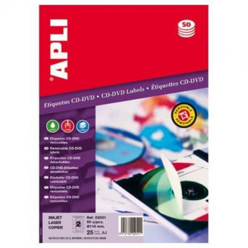 Blister Etiquetas APLI Blancas Removibles Cd-Rom 114 25H