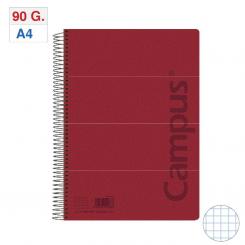 Bloc Cuaderno de Espiral Campus A4 Tapa PP 80H 90G Cuadriculada CN4 Rojo