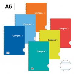 Bloc Cuaderno de Espiral Campus A5+ Tapa Basic 80H 60G Doble raya 2,5 mm