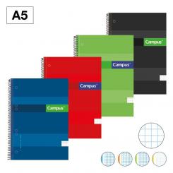 Bloc Cuaderno de Espiral Campus A5+ Tapa extradura 160H 70G 4 Bandas Cuadriculada CN5