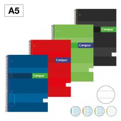 Bloc Cuaderno de Espiral Campus A5+ Tapa extradura 160H 70G 4 Bandas Rayado horizontal