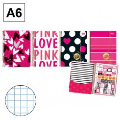 Bloc Cuaderno espiral A6 Tapa extradura 80H 70G Cuadriculada CN4 Love Pink