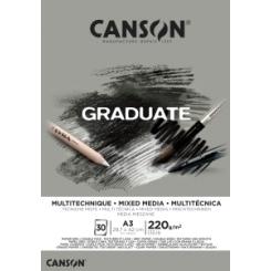 Bloc De Dibujo Canson Graduate Mix Media Encolado Gris Doble Cara A3 220G 30H