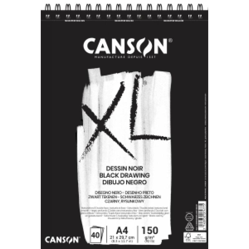 bloc-de-dibujo-canson-xl-black-drawing-con-espiral-doble-grano-fino-y-grueso-a4-150g-40h