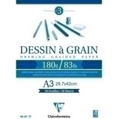 Bloc De Dibujo Clairefontaine Dessin A Grain Encolado Blanco Con Grano A3 180G 30H