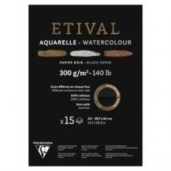Bloc De Dibujo Clairefontaine Etival Acuarela Encolado Negro Doble Grano Fino/Grueso A3 300G 15H