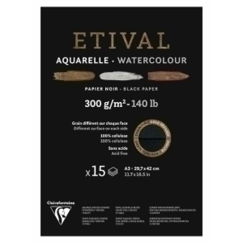 bloc-de-dibujo-clairefontaine-etival-acuarela-encolado-negro-doble-grano-fino-grueso-a3-300g-15h