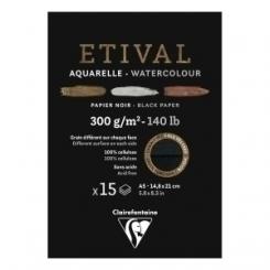 Bloc De Dibujo Clairefontaine Etival Acuarela Encolado Negro Doble Grano Fino/Grueso A5 300G 15H