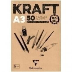 Bloc De Dibujo Clairefontaine Kraft Encolado Marron Verjurado A3 120G 50H