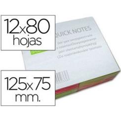 Bloc de notas adhesivas quita y pon Q-CONNECT 127x76 mm fsc 100 hojas fluorescentes pack de 12 -surtidas en 4 colores