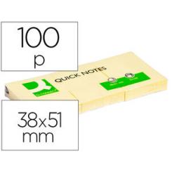 Bloc de notas adhesivas quita y pon Q-CONNECT 38x51 mm 100% papel reciclado amarillo en caja de carton