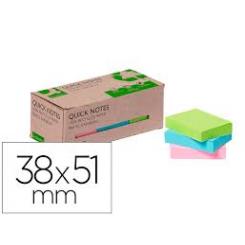 Bloc de notas adhesivas quita y pon Q-CONNECT 38x51 mm 100% papel reciclado colores pasteles en caja de carton