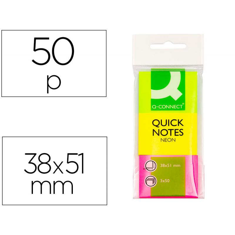 bloc-de-notas-adhesivas-quita-y-pon-q-connect-38x51-mm-neon-pack-de-3-unidades-con-50-hojas-por-color