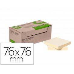 Bloc de notas adhesivas quita y pon Q-CONNECT 76x76 mm 100% papel reciclado amarillo en caja de carton