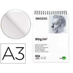 Bloc dibujo LIDERPAPEL esbozos espiral A3 297x420mm 100 hojas 90gr/m2 sin recuadro