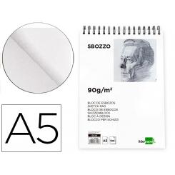Bloc dibujo LIDERPAPEL esbozos espiral A5 148x210 mm 100 hojas 90gr/m2 sin recuadro