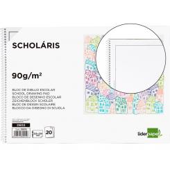 Bloc dibujo LIDERPAPEL escolar espiral 230x325mm 20 hojas 90 gr/m2 con recuadro