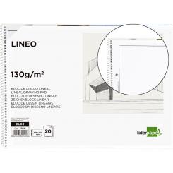 Bloc dibujo LIDERPAPEL lineal espiral 230x325mm 20 hojas 130gr/m2 con recuadro 2 taladros perforado