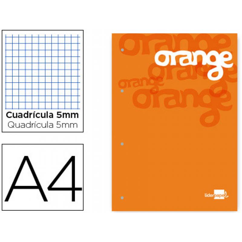 bloc-encolado-liderpapel-cuadro-5-mm-naranja-a4-natural100-hojas-100-gr-m2