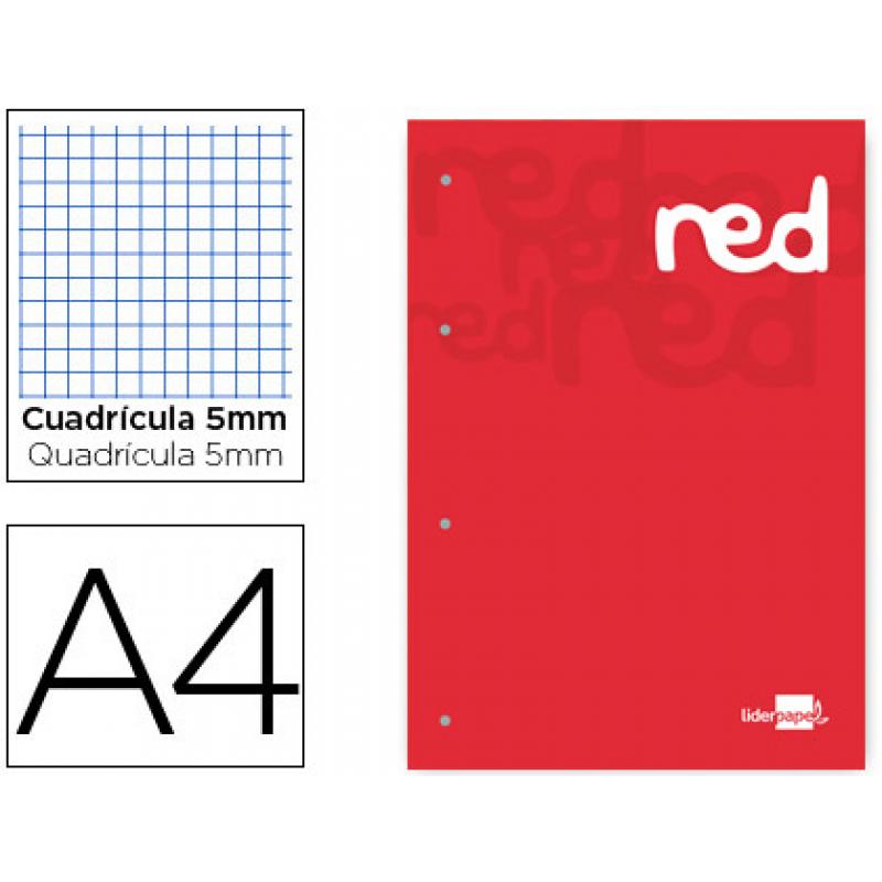 bloc-encolado-liderpapel-cuadro-5-mm-rojo-a4-natural-100-hojas-100-gr-m2