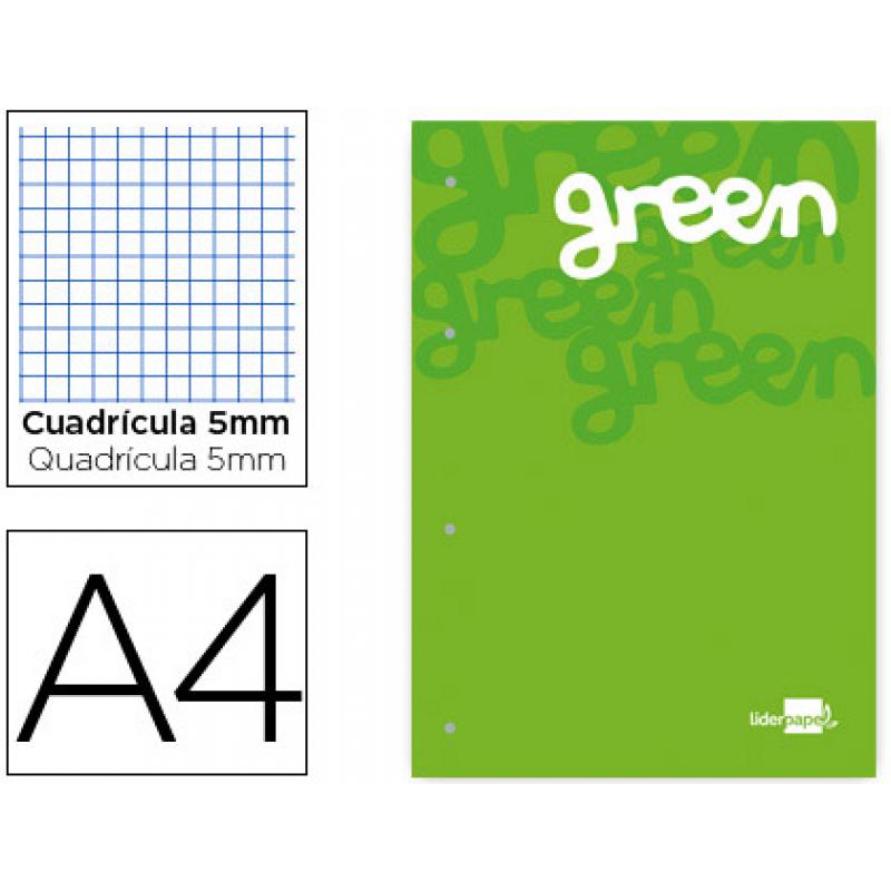 bloc-encolado-liderpapel-cuadro-5-mm-verde-a4-natural-100-hojas-100-gr-m2