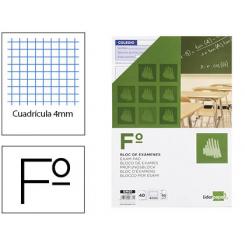 Bloc examenes LIDERPAPEL cuadro 4mm folio 40 hojas 60g/m2