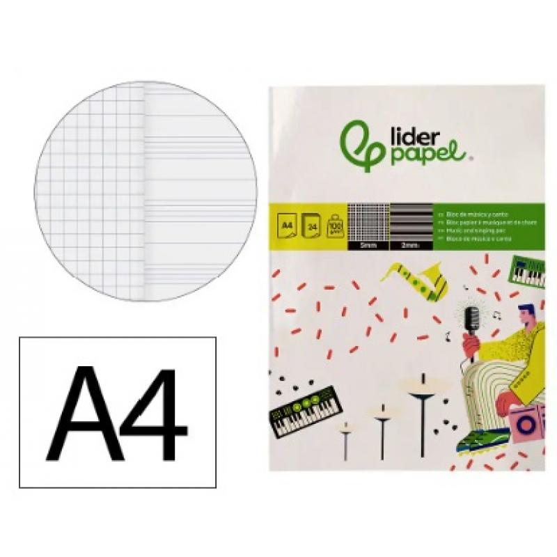 bloc-musica-y-canto-liderpapel-pentagrama-interlineado-2-mm-cuadricula-5mm-din-a4-24-hojas-100g-m2