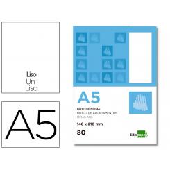 Bloc notas LIDERPAPEL liso A5 80 hojas 60g/m2 perforado