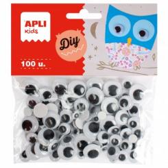 APLI B.Ojos Moviles Negros adhesivaRedond 100 U Surtidos