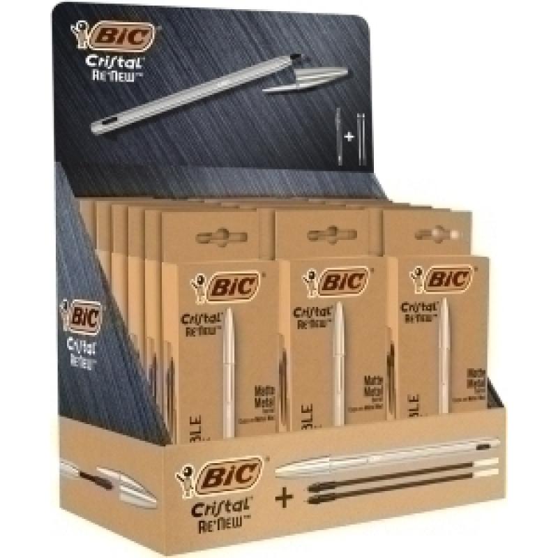 boligrafo-bic-cristal-re´new-metal-expositor-de-21-15x-997202-metal-azul-6x-997201-metal-negro-50x-bic-cristal-azul-sin-cargo